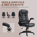 Sedia Poltrona Operativa da Ufficio Reclinabile a Dondolo Braccioli Ribaltabili in Finta Pelle PU Nero 