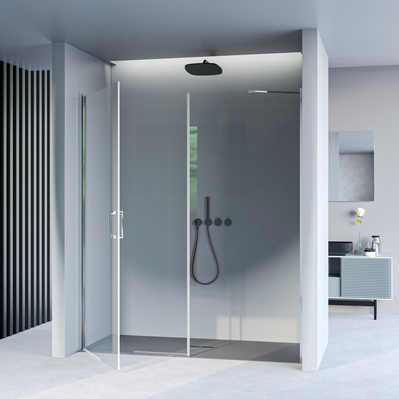 Porta Parete Doccia 1 anta Battente  in Cristallo trasparente 6mm H195 Bonussi Selma Varie Misure