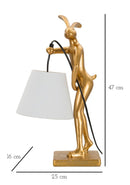 Lampada da Tavolo Rabbit Stand 26x16x47 cm in Resina e Ferro e Tessuto Oro e Bianco      