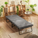 Letto Singolo Brandina Pieghevole 180x70x38 cm Materasso in Tessuto Effetto Lino Grigio   