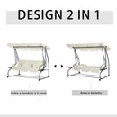 Dondolo Letto da Giardino 3 Posti 200x120x164 cm con Tetto Regolabile e 2 Portabicchieri Crema