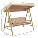 Dondolo 3 Posti con Tettuccio Inclinabile 200x125x175 cm in Acciaio e Textilene Beige e Marrone