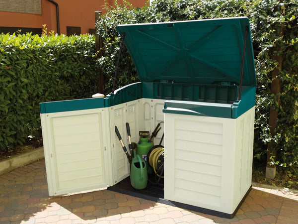 Armadietto Ricovero Attrezzi da Esterno in Resina Verde/Beige con Coperto Superiore Magnolia 83X144X118Cm sconto