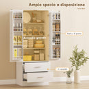 Credenza da Cucina 60x40x159 cm con Armadietto con 8 Ripiani Portaspezie e 2 Cassetti Bianco      