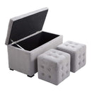Cassapanca Portaoggetti Multiuso con 2 Sgabelli Pouf in Velluto Grigio Perla 