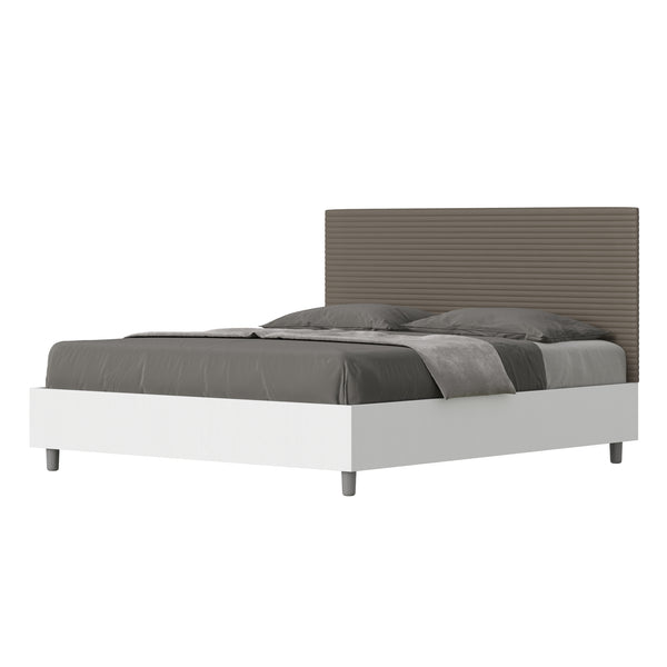 Letto Matrimoniale con Rete e Contenitore Alzata Comoda Struttura Bianco Frassico e Testata in Similpelle Level Cappuccino Varie Misure sconto