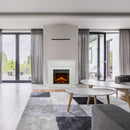 Camino Elettrico da Pavimento Effetto Fiamma 110x25x95 cm 900W/1800W in Legno Bianco