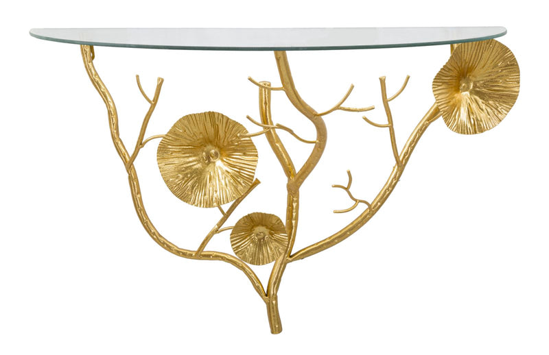 Comodino da Muro Tisty 60x40x30 cm in Ferro e Vetro Oro