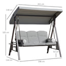 Dondolo da Giardino 3 Posti 208x121x172 cm con Tetto Regolabile Portabicchieri e Cuscini in Metallo e Tessuto Grigio Chiaro      