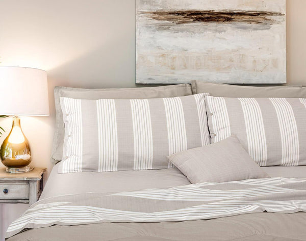 Set Lenzuola Cotone Sopra Sotto con Angoli e Federe Cober Striped Ecru Varie Misure online