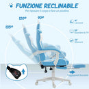 Sedia da Gaming Reclinabile 65x62x116-124 cm con Poggiapiedi e Cuscini in Finta Pelle e Spugna Bianco e Azzurro
