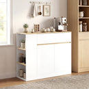 Credenza Cucina 105x30x81,5 cm con 2 Ante Ripiano Regolabile 2 Cassetti e 3 Scomparti Aperti in Truciolato e MDF Bianco      