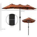 Ombrellone da Giardino Doppio 285x147x227 cm  in Acciaio e Poliestere Rosso