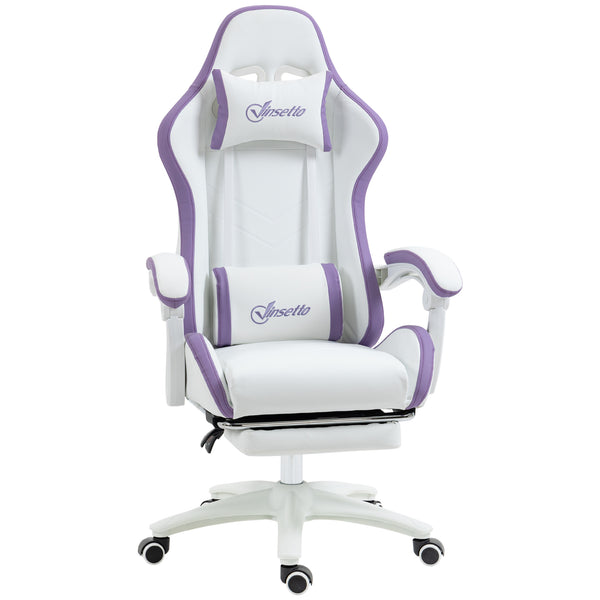 acquista Sedia da Gaming con Schienale Reclinabile 65x65x121-129 cm in Finta Pelle PU Bianco e Viola