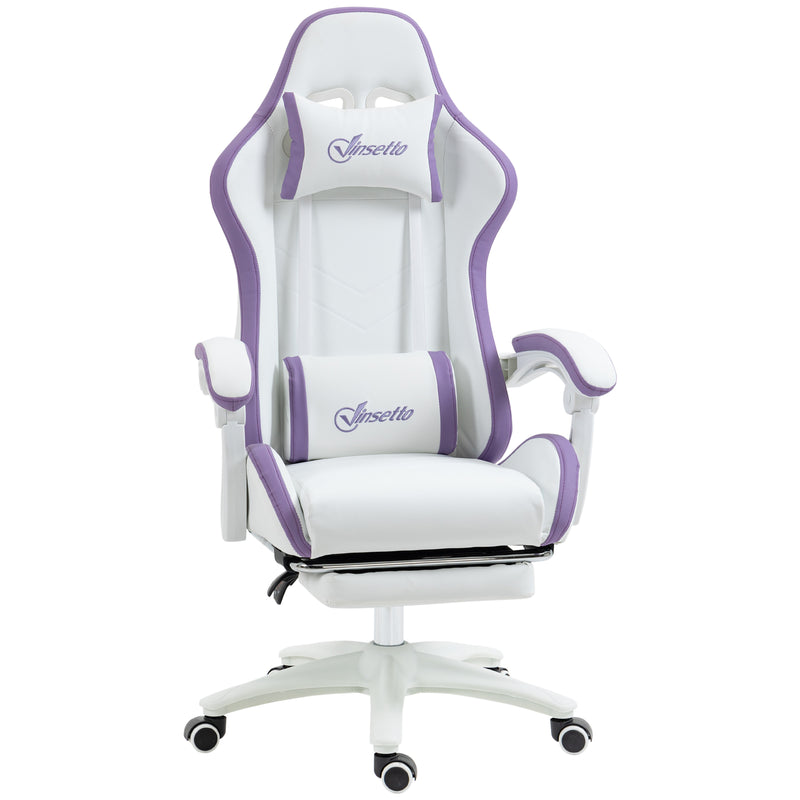 Sedia da Gaming con Schienale Reclinabile 65x65x121-129 cm in Finta Pelle PU Bianco e Viola  