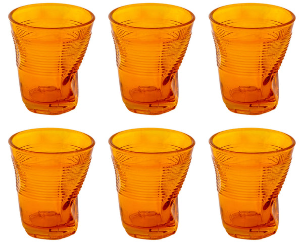 Set 6 Bicchieri Accartocciati 22 cl Ø8 cm in Vetro Pressato Kaleidos Arancioni acquista