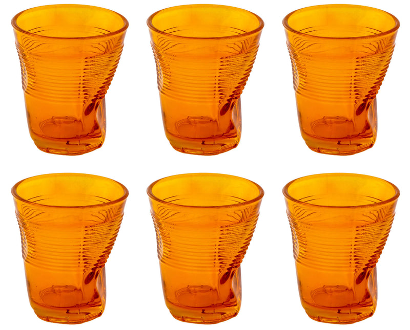Set 6 Bicchieri Accartocciati 22 cl Ø8 cm in Vetro Pressato Kaleidos Arancioni