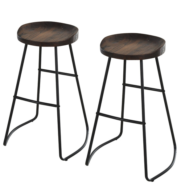 online Set 2 Sgabelli da Bar Alti in Acciaio e Legno 49,5x44x71 cm Marrone Scuro