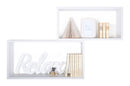 Set 2 Mensole Cubo da Parete Rettangolare in Fibra di Legno Bislungo Bianco