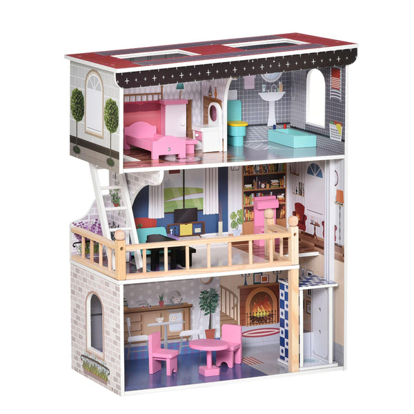 Casa delle Bambole a 3 Piani 60x30x80 cm in Legno Rosa sconto