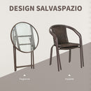 Set Tavolo e 2 Sedie Pieghevoli da Giardino in Acciaio e Rattan Marrone