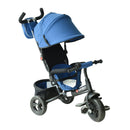 Passeggino Triciclo per Bambini con Maniglione e Tettuccio Nero e Blu 