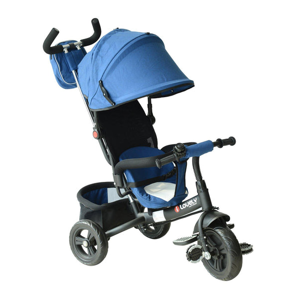 sconto Passeggino Triciclo per Bambini con Maniglione e Tettuccio Nero e Blu