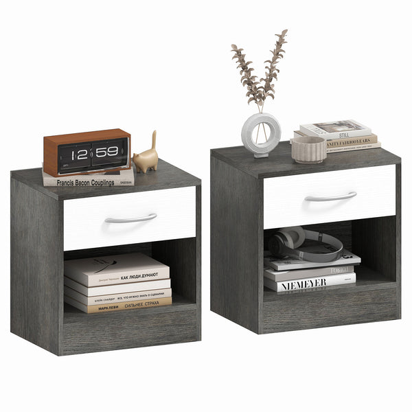 online Set 2 Comodini con Cassetto e Ripiano Aperto 39x28x41 cm in Legno Bianco e Grigio Scuro