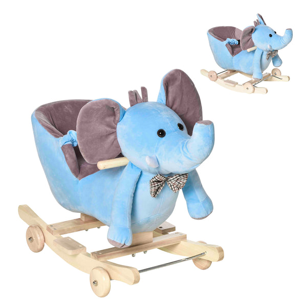 Cavallo a Dondolo per Bambini in Legno e Peluche Elefante Blu sconto