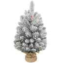 Albero di Natale Mini Innevato 60 cm con Pigne e Bacche Rosse per Interni      