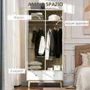 Armadio 2 Ante 2 Cassetti 90x50x190 cm in Legno Bianco