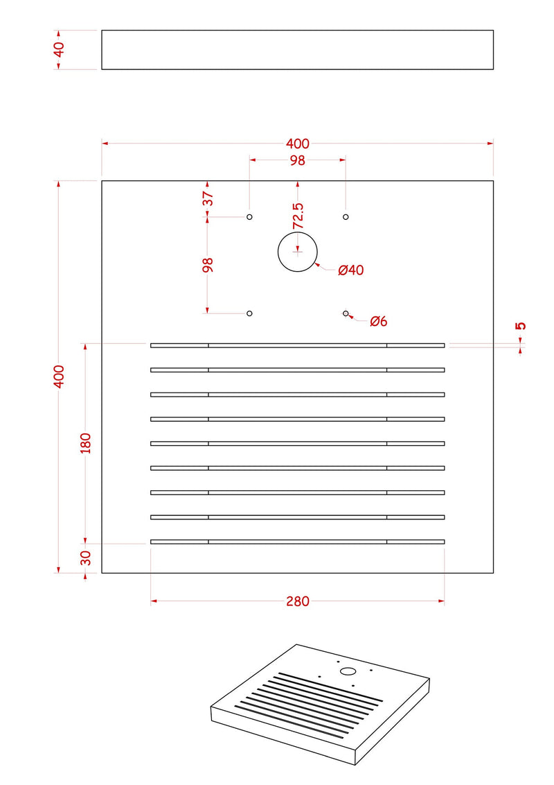 Base Quadrata 40x40x4 cm per Fontane con Ghiera Grande in Cemento Belfer 42/BSE/7.T Tortora