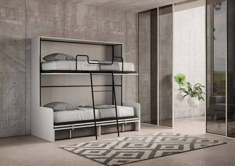 Letto Doppio A Scomparsa Kando Con Divano Bianco Frassino e Grigio      