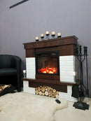 Camino Elettrico da Pavimento 95,8x109,6x28 cm Effetto Fiamma 1100W Leon & Dionis Bianco/noce scuro