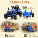Trattore Elettrico per Bambini 3-8 Anni con Rimorchio Staccabile Telecomando Musica Luci Blu      
