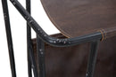 Tavolinetto Porta Giornali Simply 83,5x42x61 cm in Ferro e Legno di Abete e PU Nero e Marrone