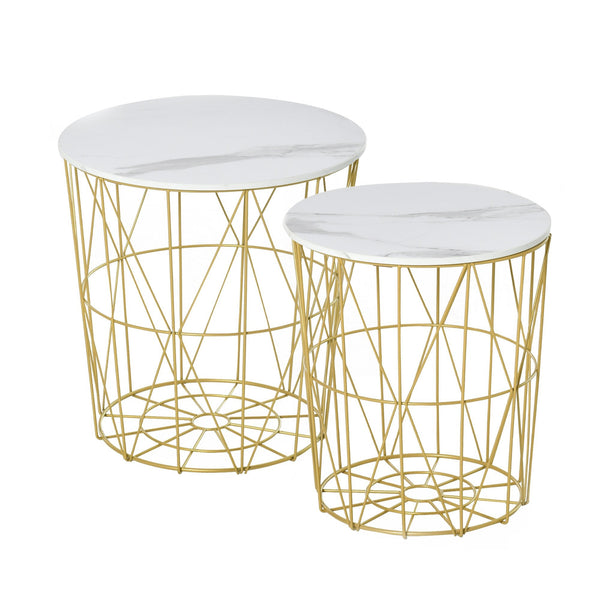Set 2 Tavolini Ripiano Rimovibile in Acciaio e MDF Bianco sconto