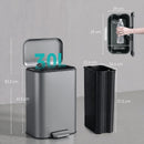 Pattumiera Rettangolare a Pedale 30 L 35x29x61,5 cm con Secchio Interno Rimovibile Chiusura Ammortizzata e Manico in Metallo e PP Grigio Scuro      