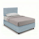 Letto Singolo Contenitore Imbottito Microfibra Azzurro BoxMax Testata Flat Varie Misure