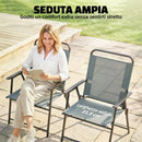 Set di 2 Sedie Pieghevoli da Giardino 65x60x94 cm con Braccioli e Seduta in Rete Grigio      