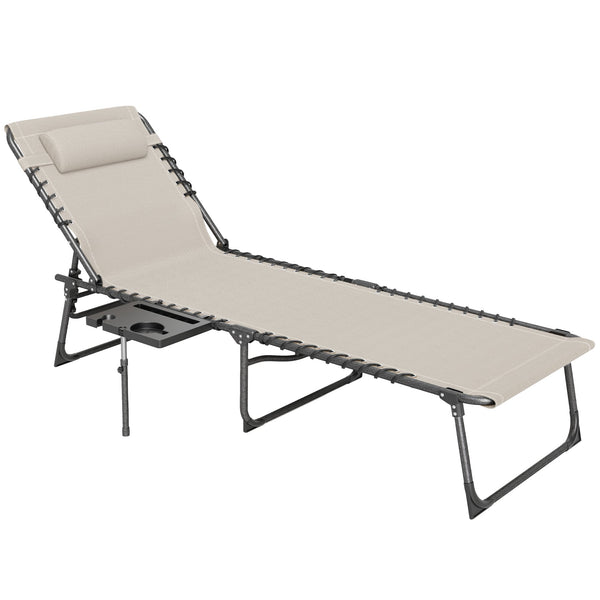 acquista Sdraio da Giardino Pieghevole 60x190x31 cm Reclinabile a 5 Livelli con Tavolino Laterale e Tasca Crema