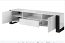 Mobile TV 2 Ante 1 Cassetto 1 Ripiano 140x43x48 cm per TV fino a 65" in Legno Truciolare Bianco e Nero
