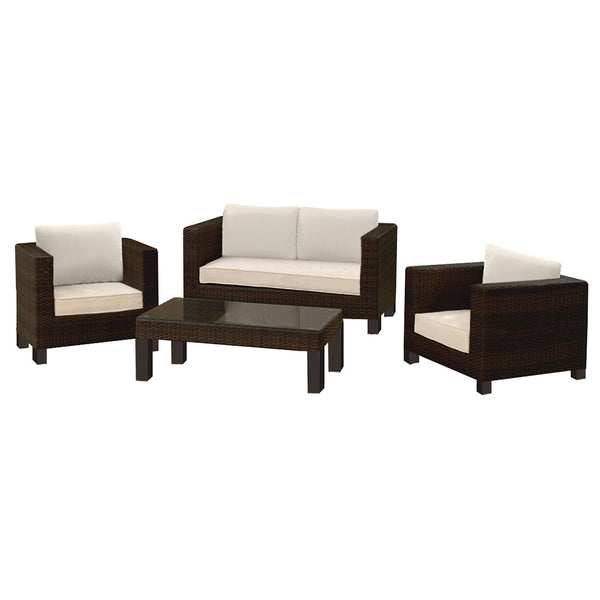 prezzo Set da Giardino Divano 2 Poltrone e Tavolino in Polyrattan Adila Cubo Noce