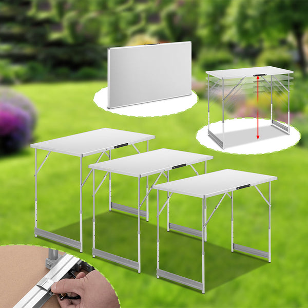 Set 3 Pezzi Tavolo Pieghevole Bianco Multifunzione per Esterni Campeggio Pic Nic prezzo