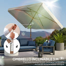 Ombrellone da Giardino 2x3 m con Apertura a Manovella Inclinabile e Anti UV 50+ Crema      