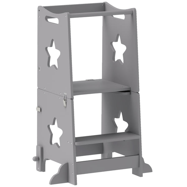 acquista Scala Montessori Convertibile  60x44.5x86 cm in Set Tavolo e Sedie con Barra di Sicurezza in Legno Grigio