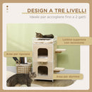 Casetta per Gatti 3 Piani 40x40x84 cm con Tiragraffi Legno e Bianco