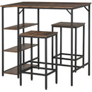 Set Tavolo Alto 109x60x100 cm e 2 Sgabelli in Metallo e Truciolare Marrone