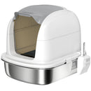Lettiera per Gatto Chiusa XL con Coperchio Sollevabile Paletta Pacchetto Deodorante in Acciaio Inox Bianco      