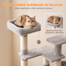Albero Tiragraffi Multilivello per Gatti 78x40x152 cm con 4 Pali in Sisal Truciolare e Peluche Grigio Chiaro      